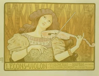 Reproduksjon av en plakat som reklamerer for "Fiolin Lessons", Rue Denfert-Rochereau, Paris, 1898